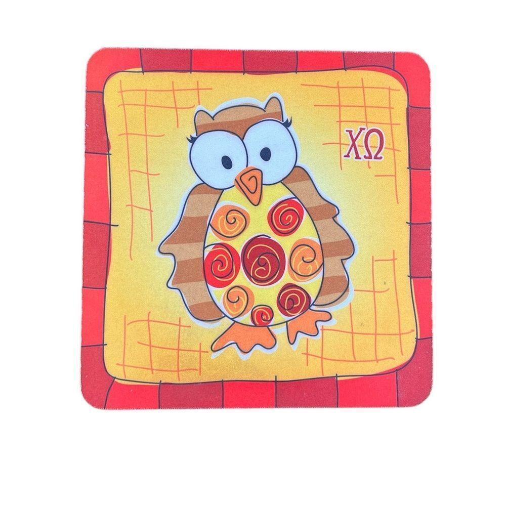Vintage Chi Omega Sorority X Owl Mascot Cardinal‎ Red Straw Yellow Mousepad